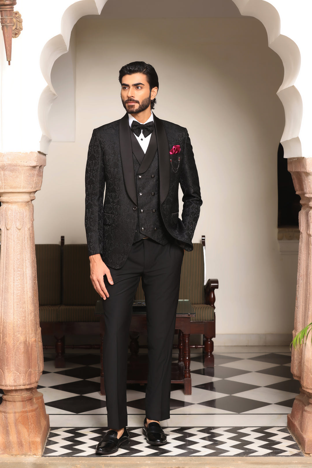 Black Floral Tuxedo Suit