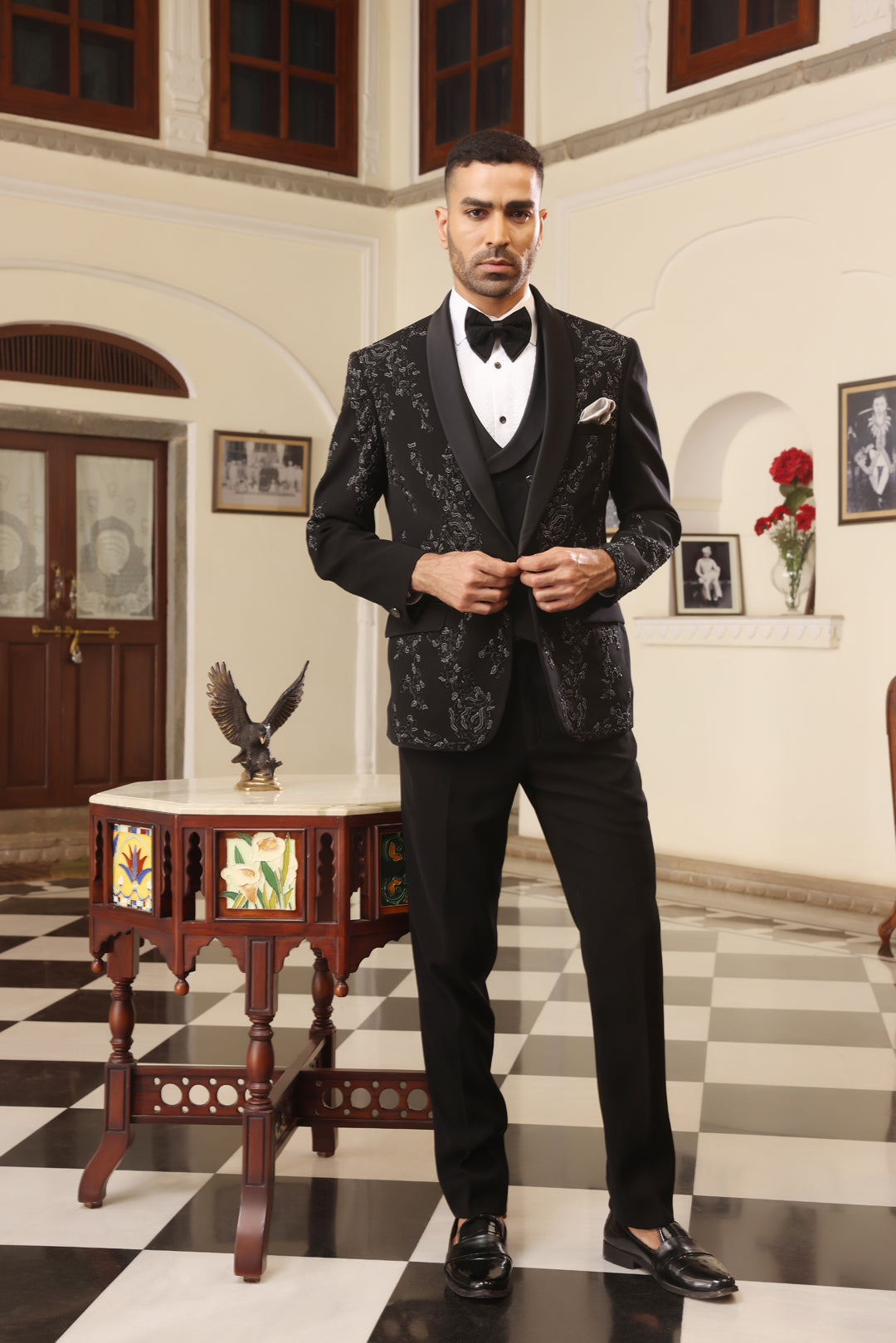 Jet Black Embroidered Tuxedo