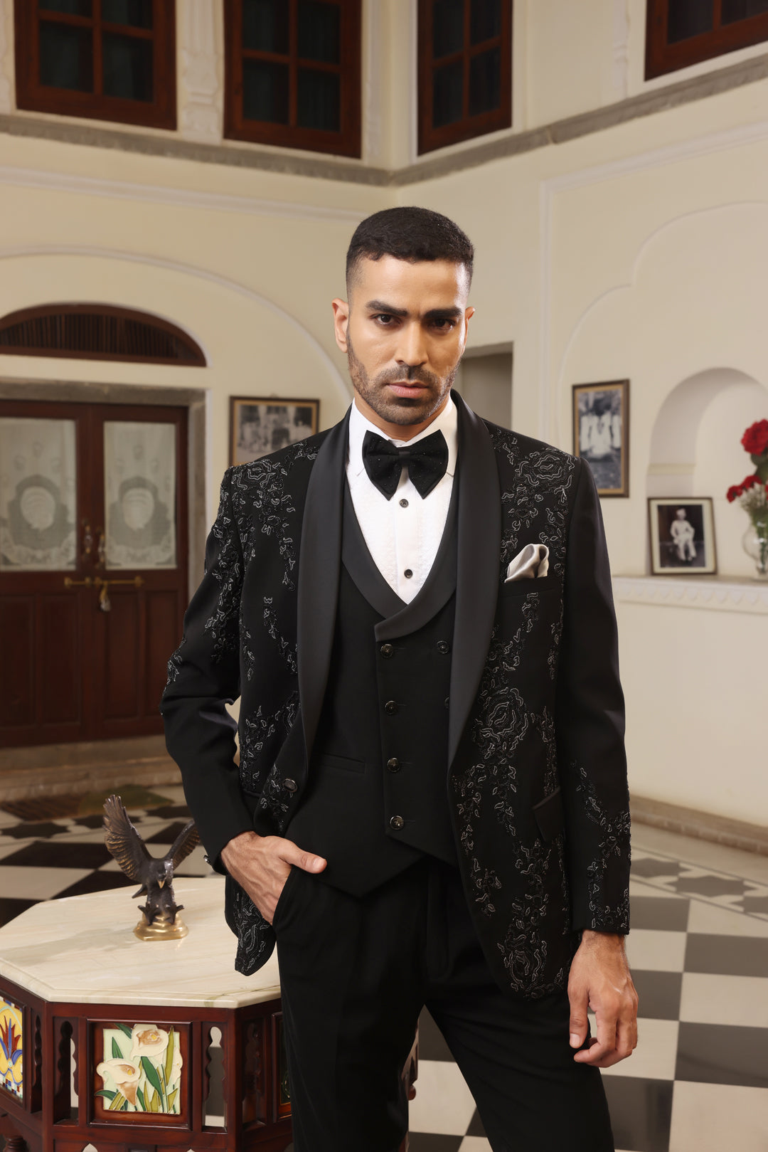 Jet Black Embroidered Tuxedo
