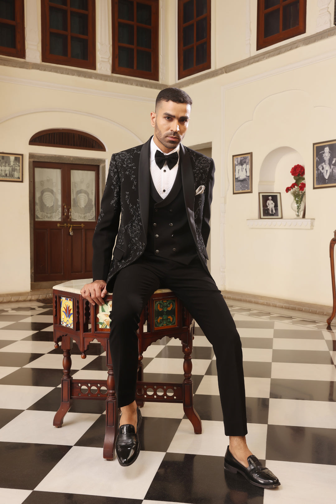 Jet Black Embroidered Tuxedo
