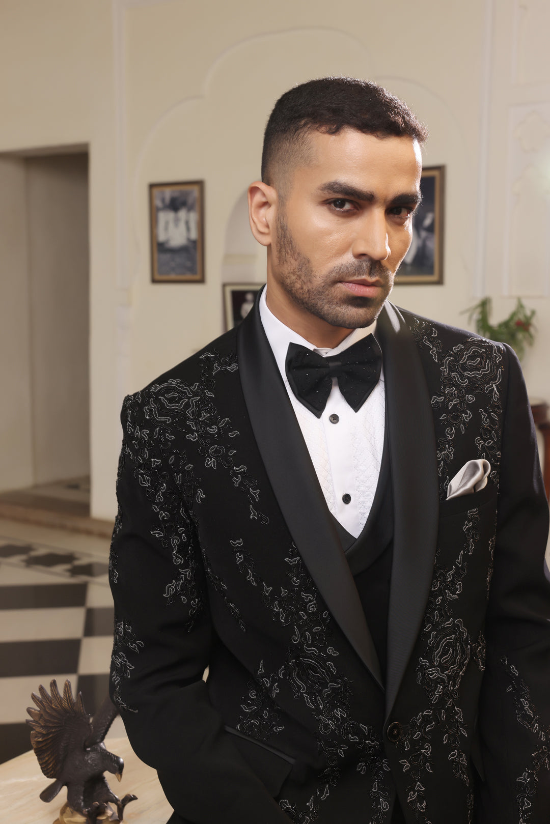 Jet Black Embroidered Tuxedo