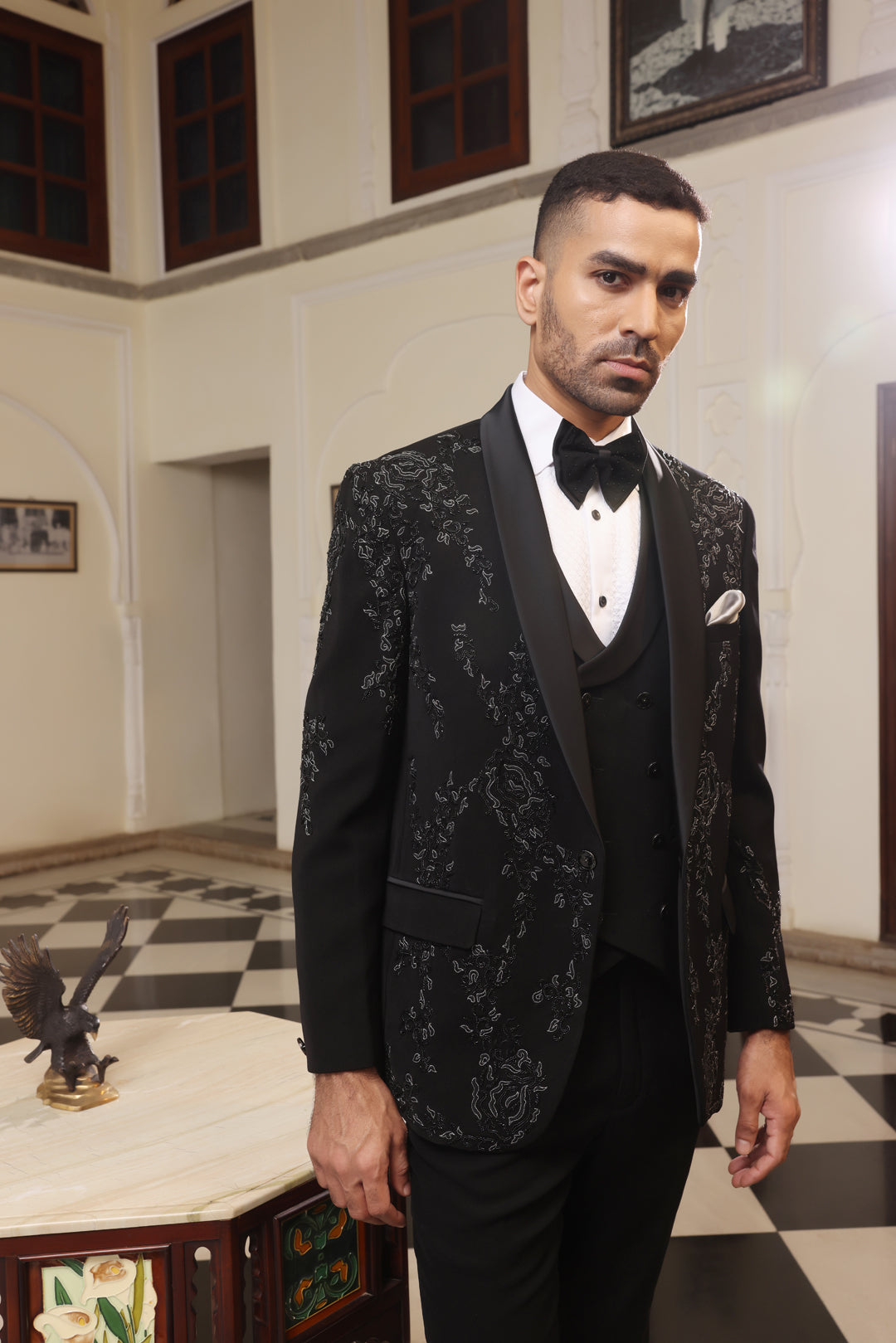 Jet Black Embroidered Tuxedo