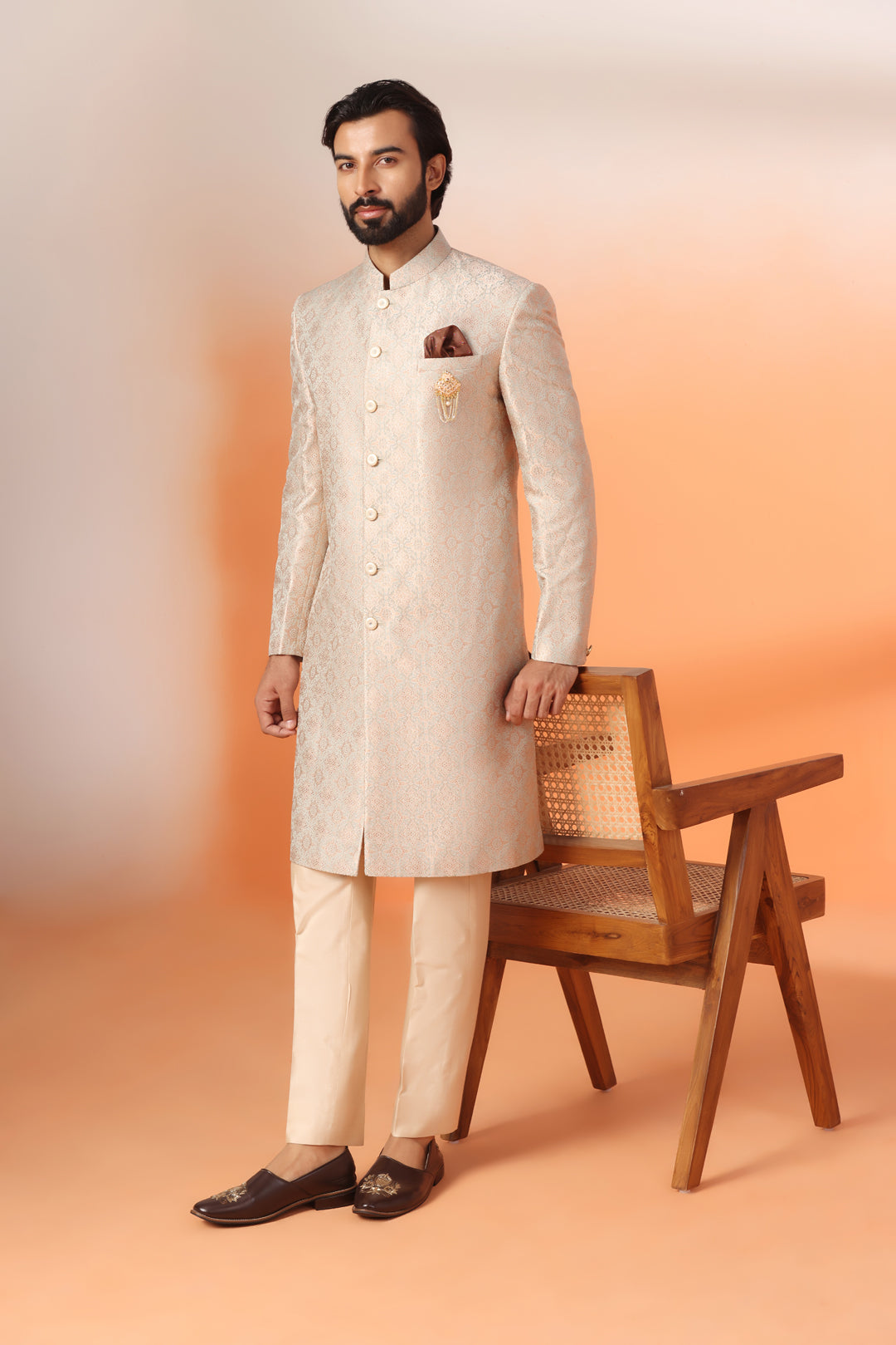 Peach Gold Achkan