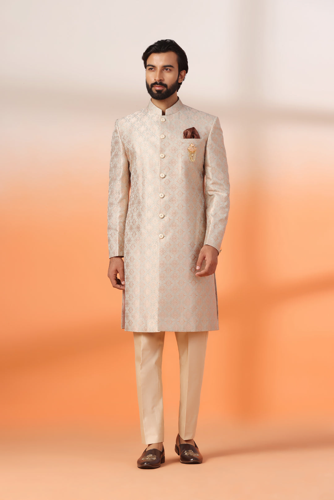 Peach Gold Achkan