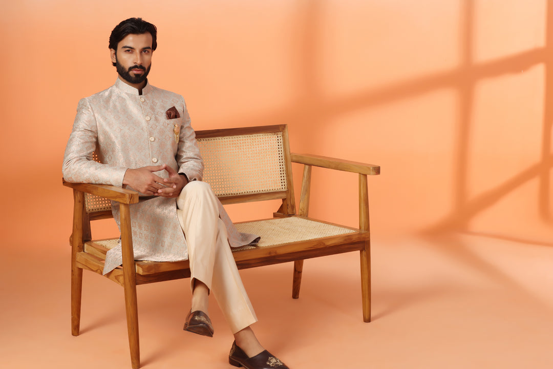 Peach Gold Achkan