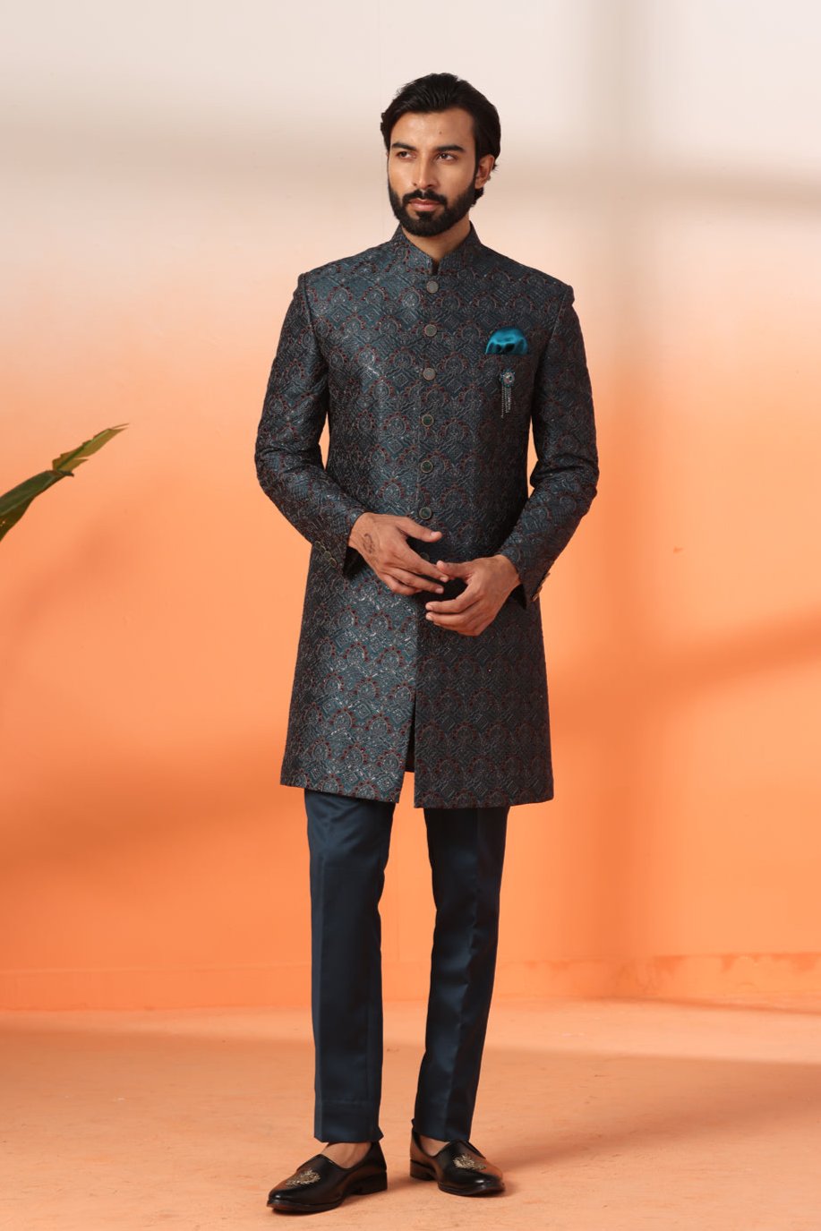 Copper Teal Indo Western