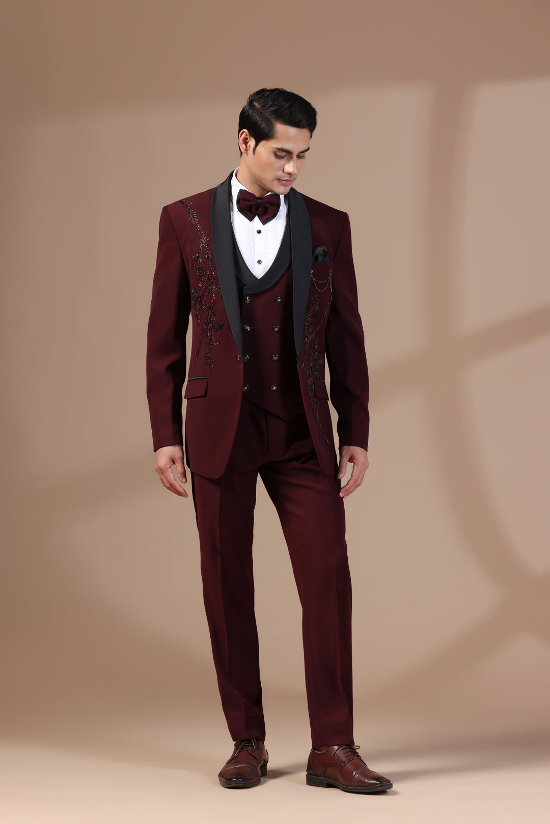 Deep Maroon Embroidered Tuxedo