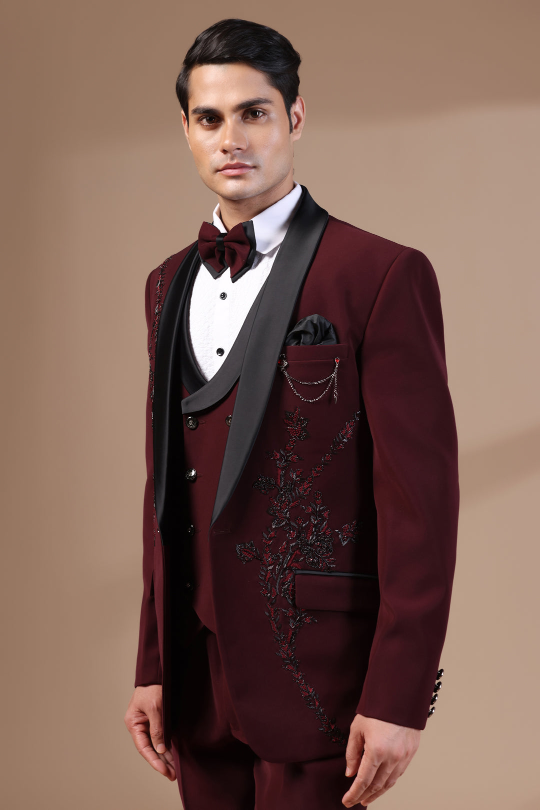 Deep Maroon Embroidered Tuxedo
