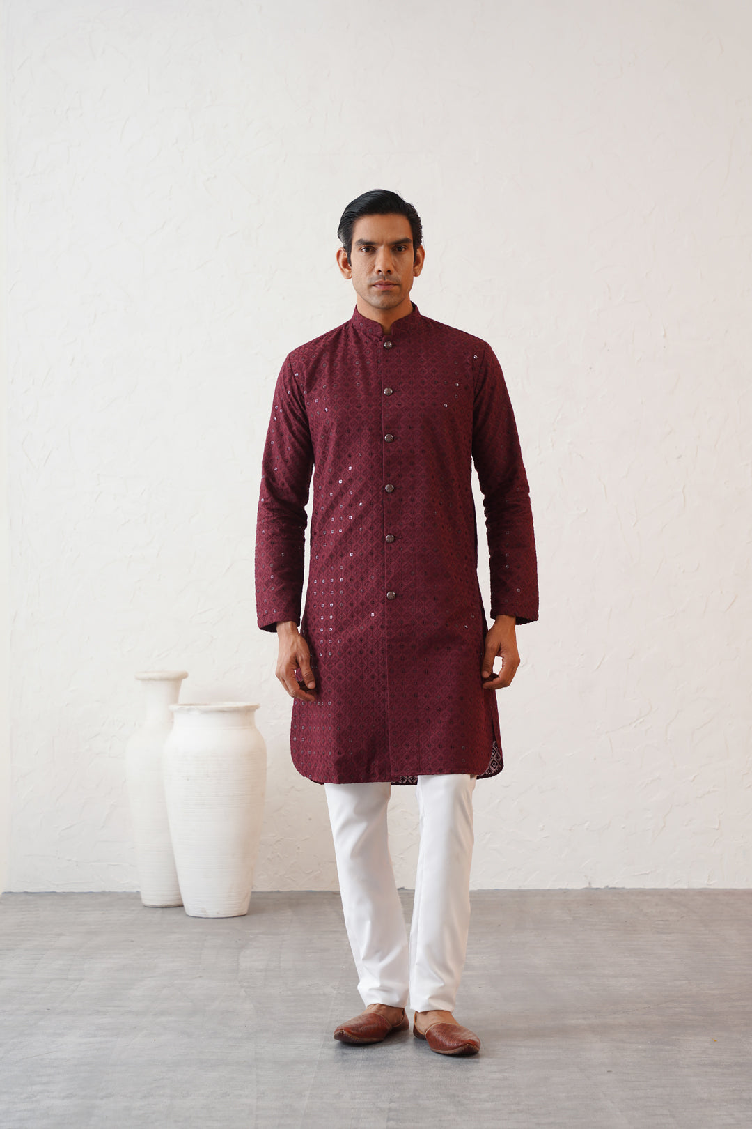 Maroon Shimmer Kurta Set