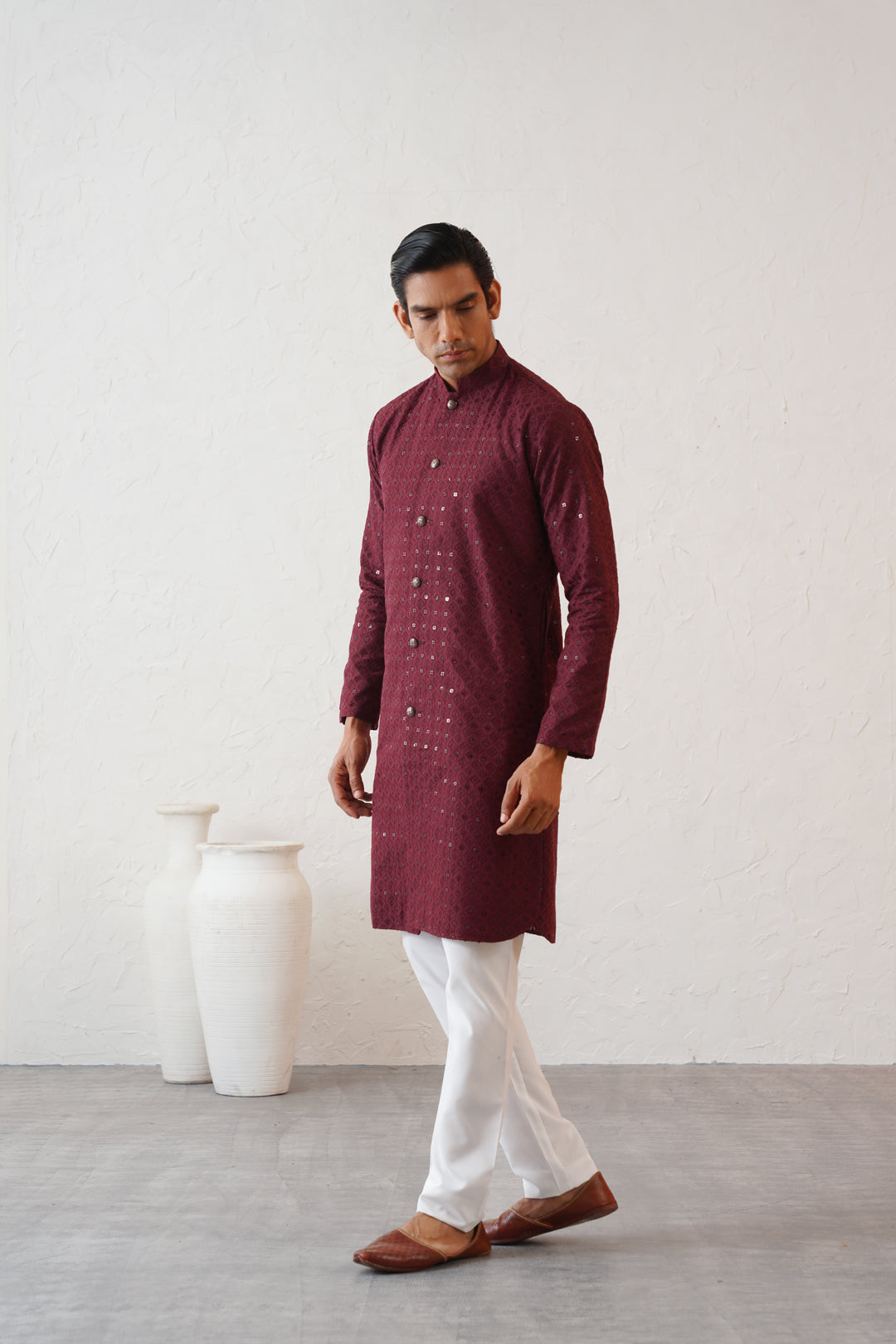 Maroon Shimmer Kurta Set