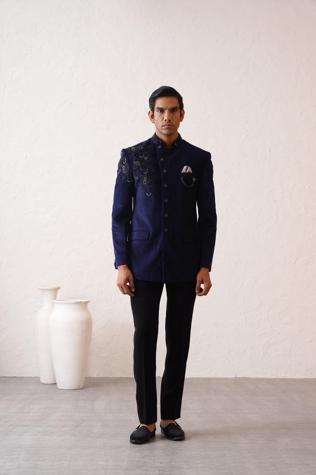 Intricate Navy Bandhgala Suit