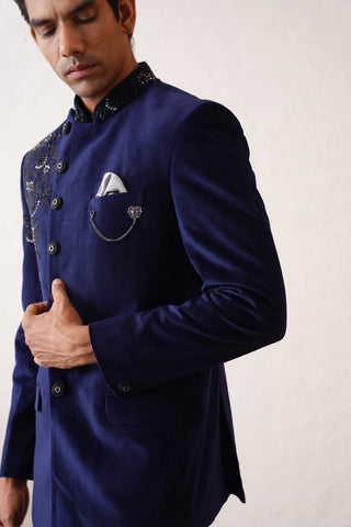 Intricate Navy Bandhgala Suit