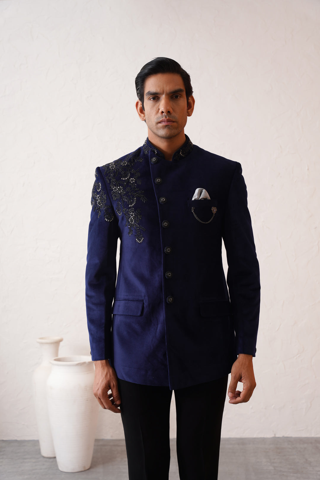 Intricate Navy Bandhgala Suit