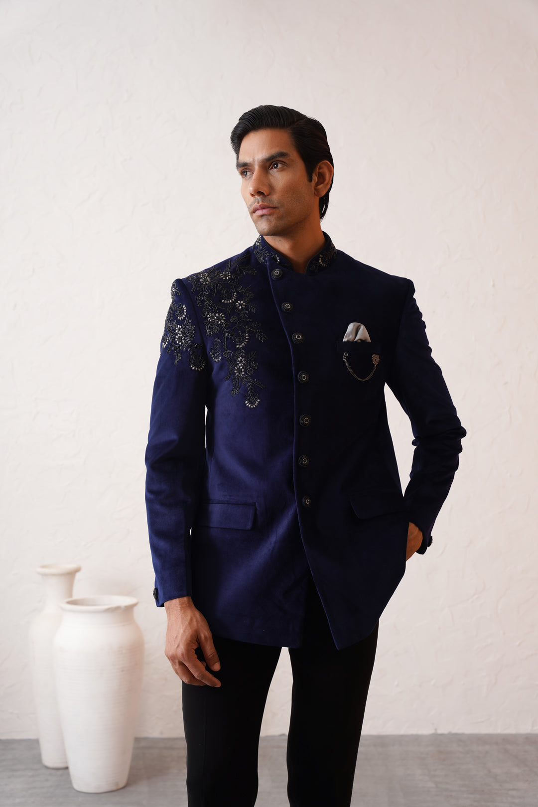 Intricate Navy Bandhgala Suit
