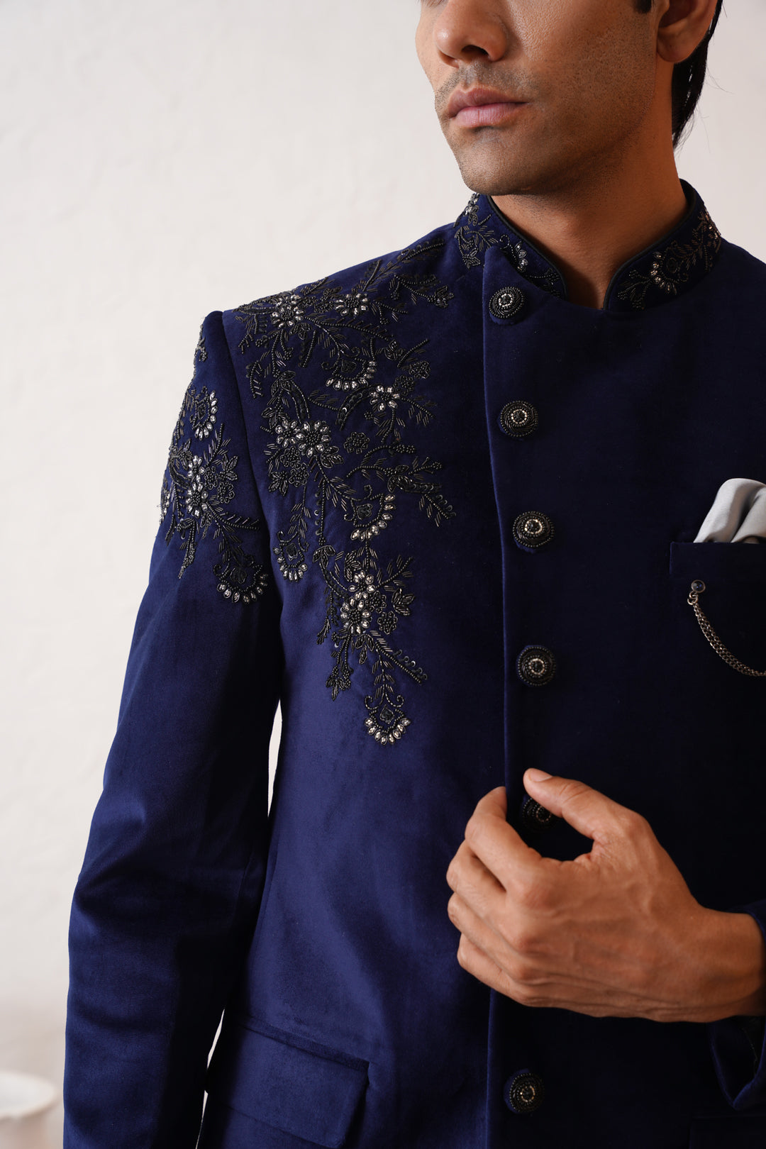 Intricate Navy Bandhgala Suit