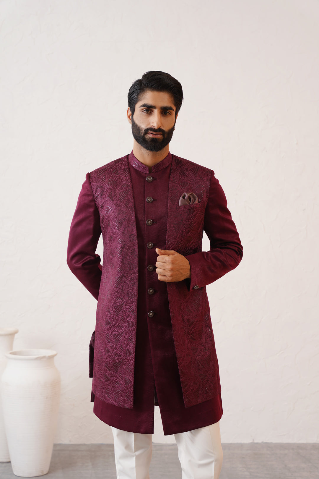 Buy Premium Men's Indo Western Online Burgundy Open – Zoop Men