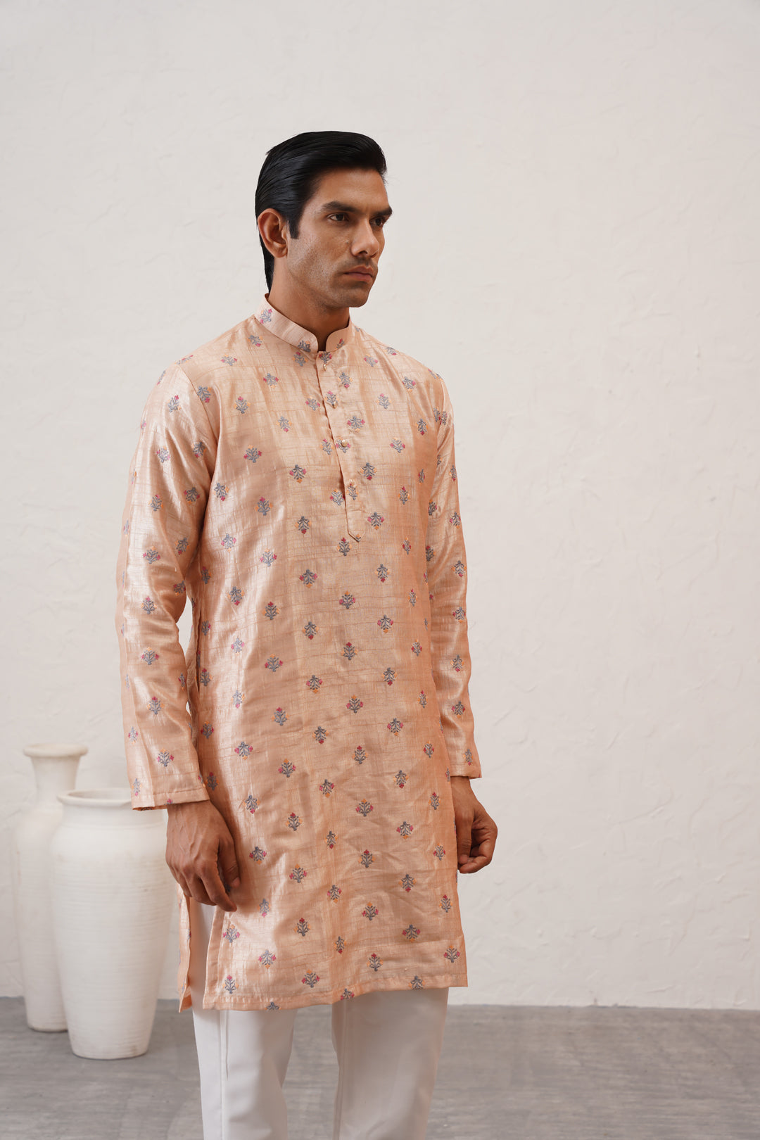 Peach Silk Kurta Set