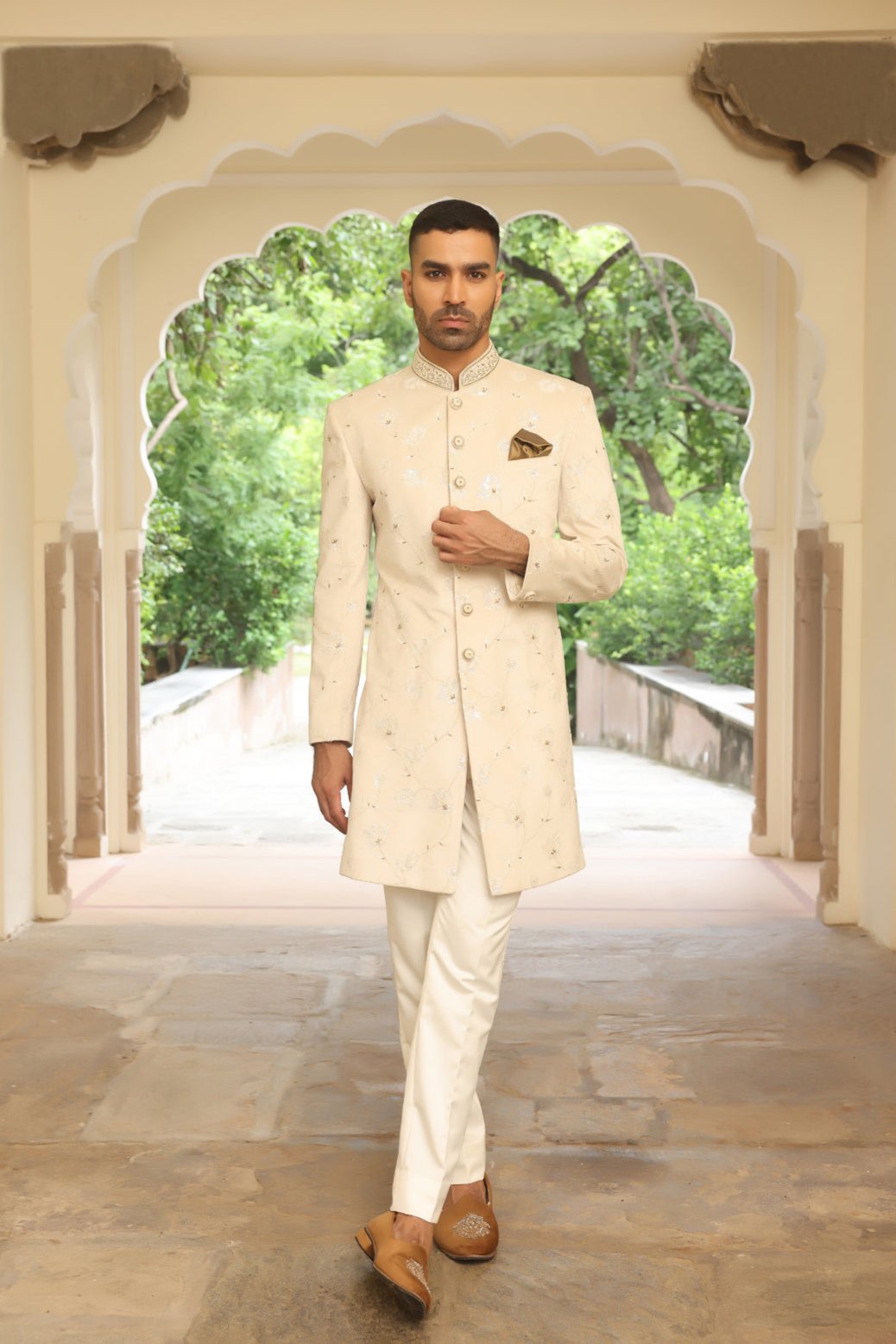 Buy Premium Men's Indo Western Online | Pastel Cream Zoop Men Buy Premium Men's Indo Western Online | Pastel Cream Zoop Men