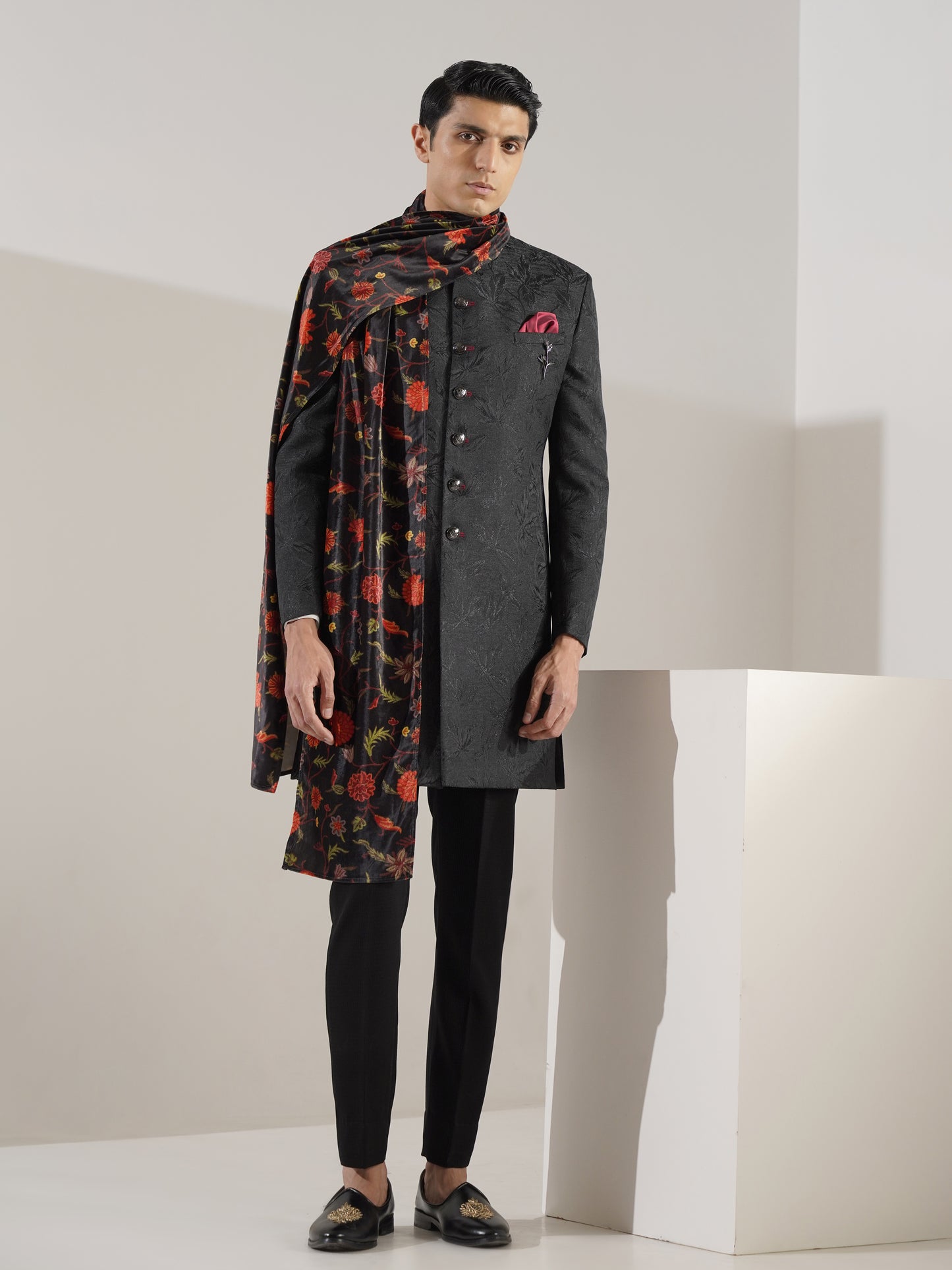 Floral Motif Black Indo Western