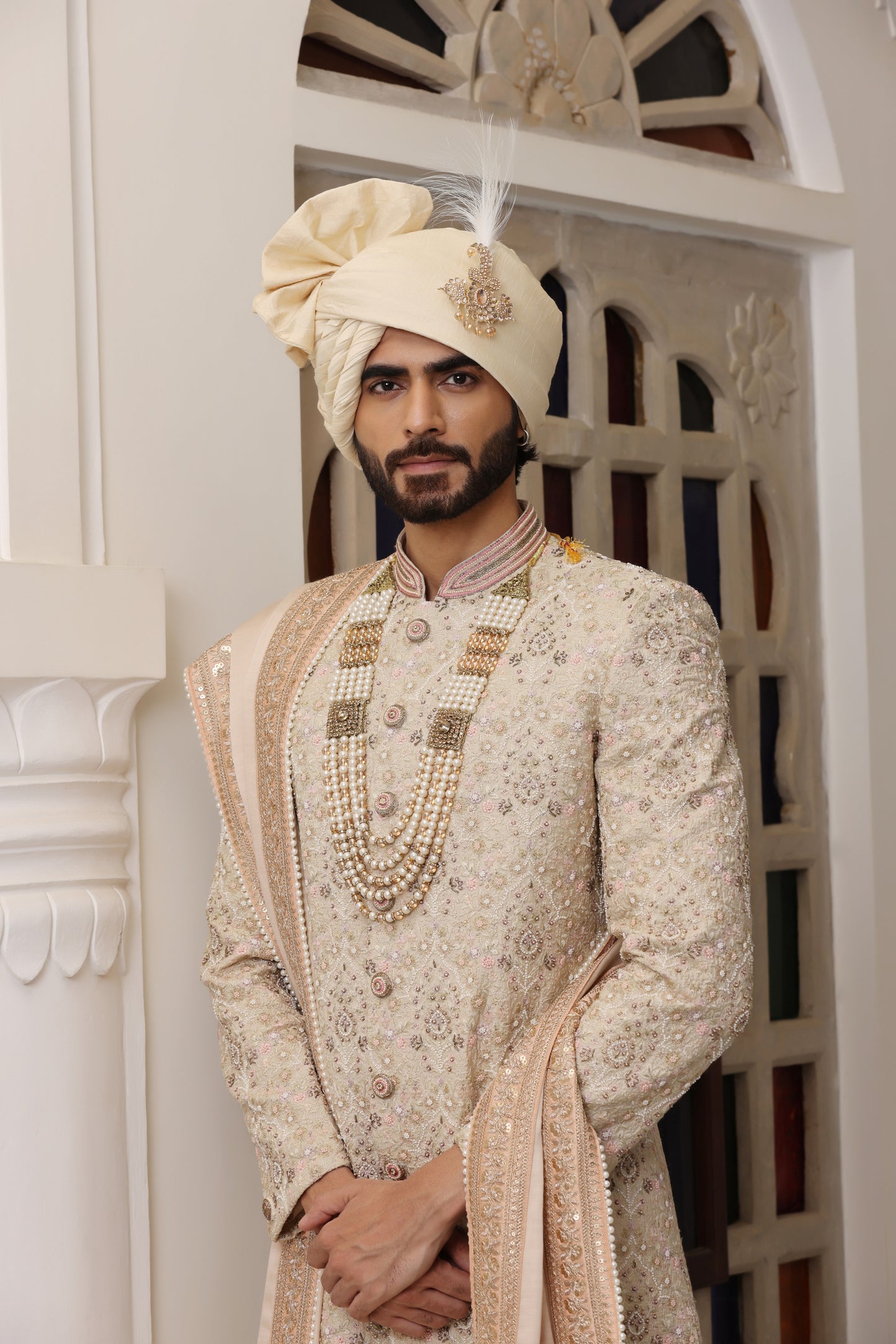 Pastel Peach Silk Sherwani