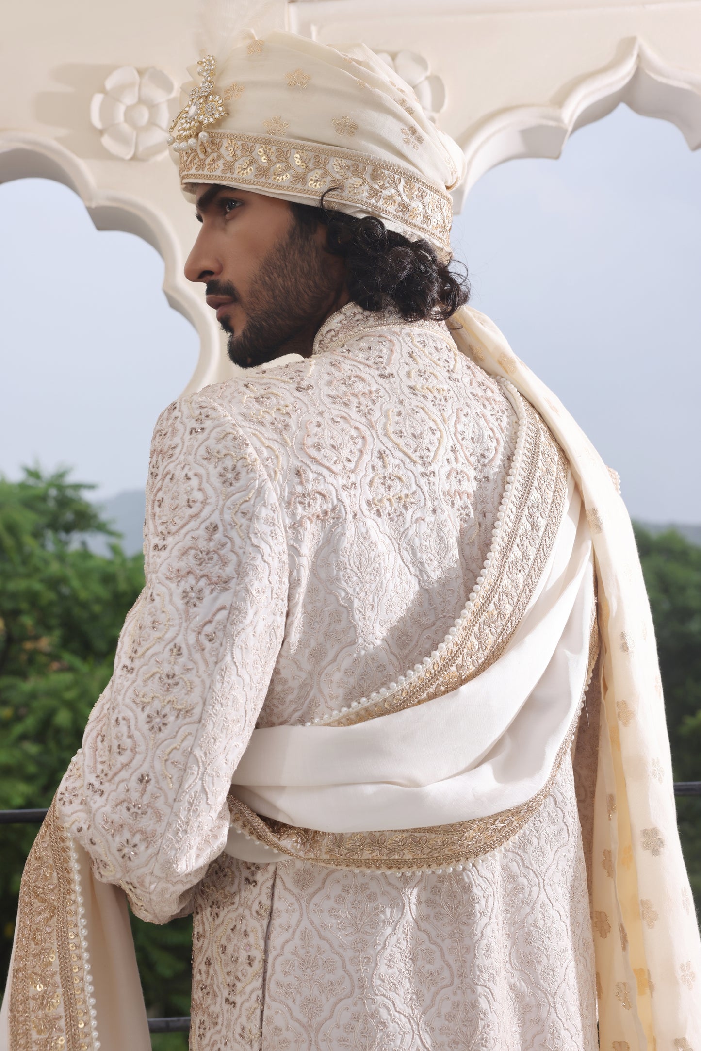 Opaline Ivory Pearl Sherwani
