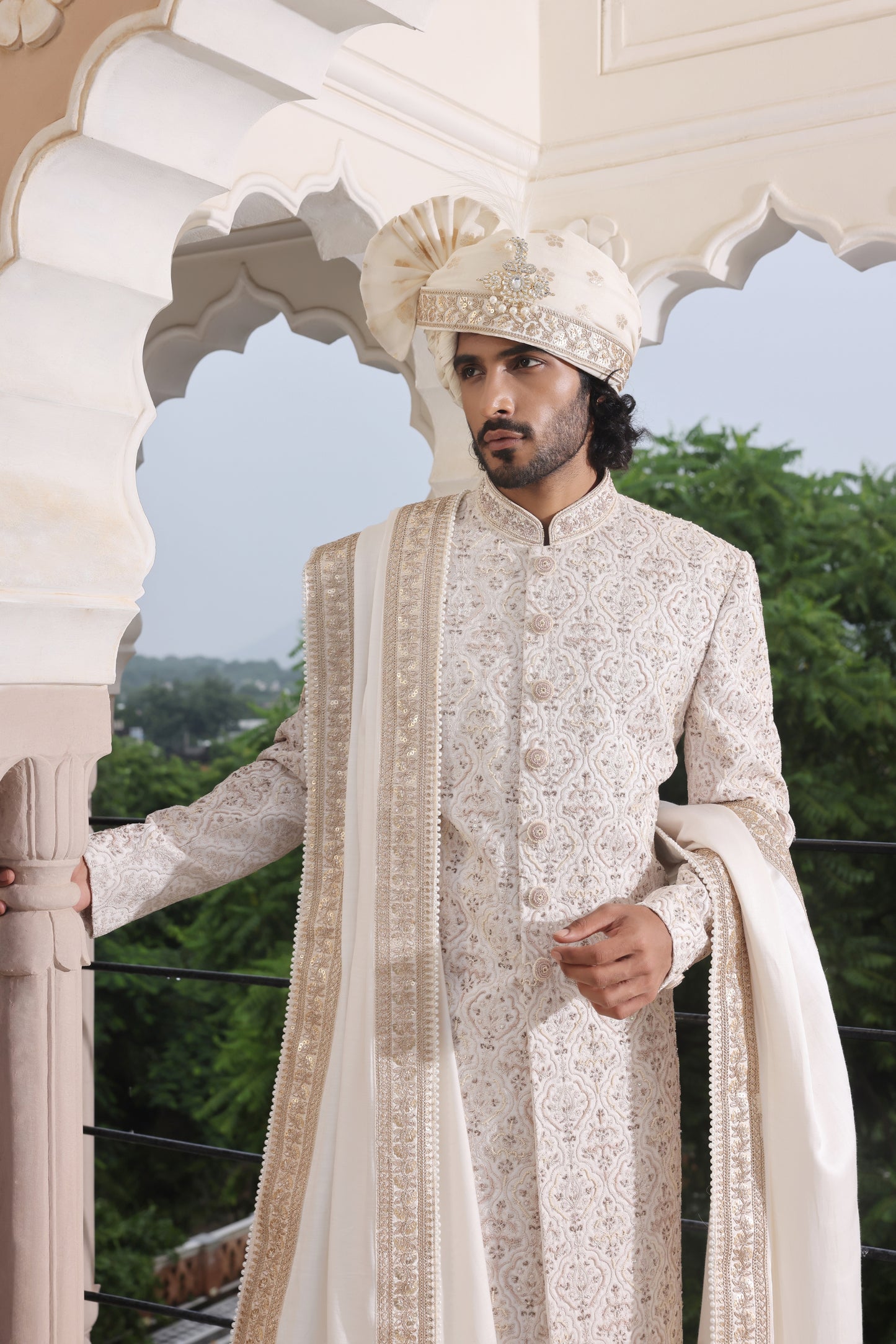 Opaline Ivory Pearl Sherwani