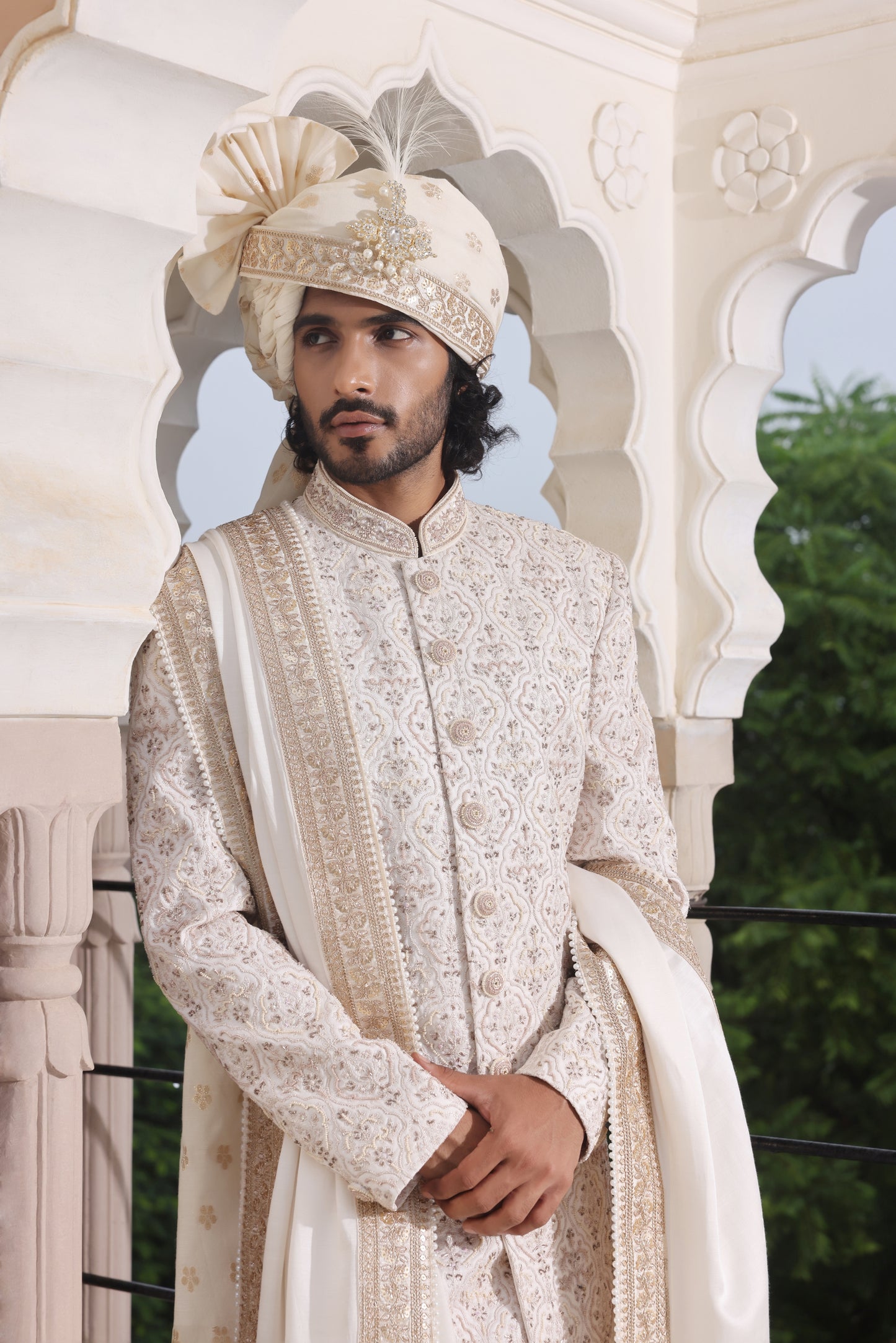 Opaline Ivory Pearl Sherwani