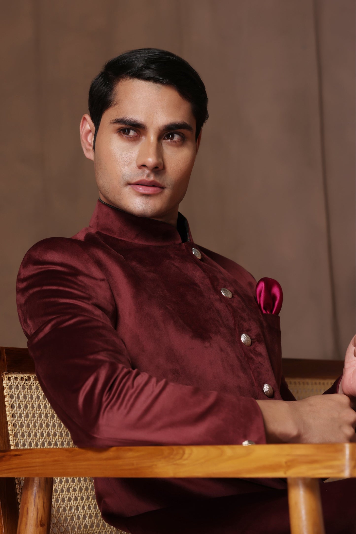 Royal Burgundy Velvet Achkan
