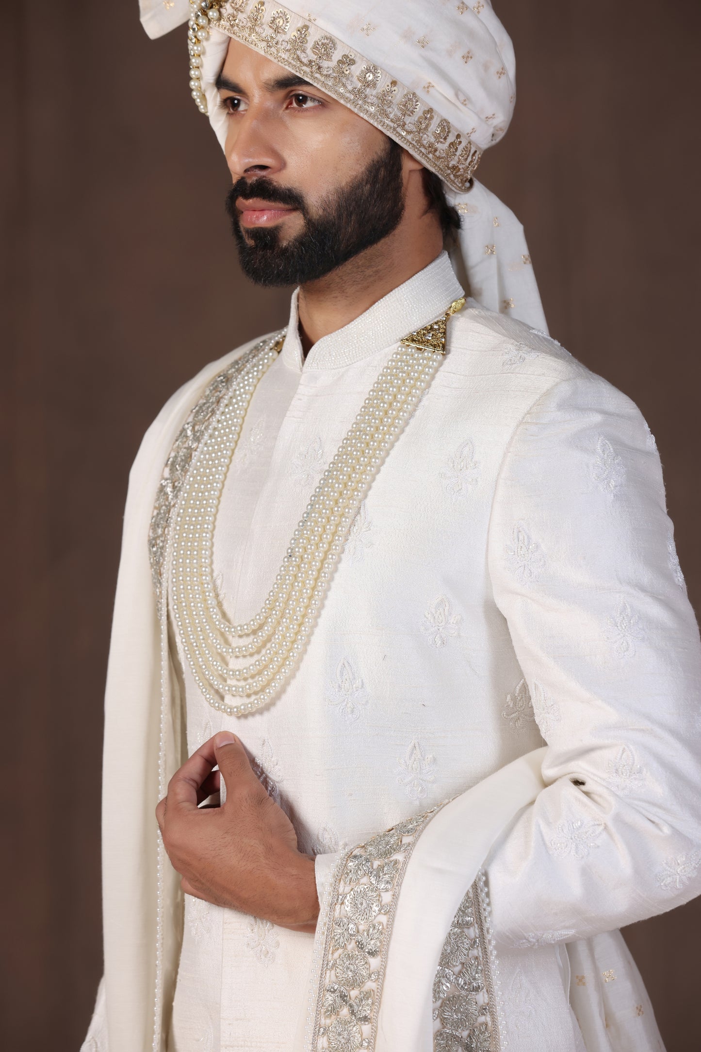 Sterling White Silk Sherwani