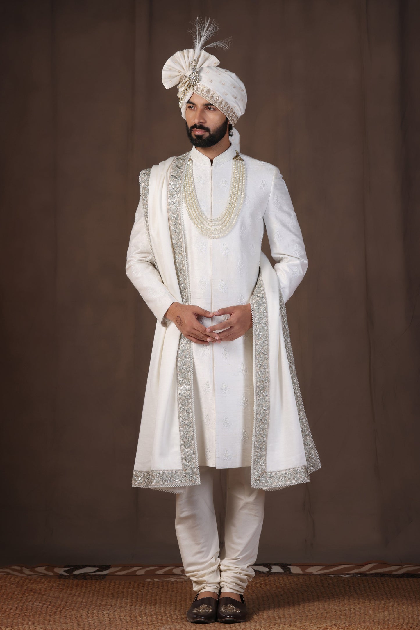 Sterling White Silk Sherwani