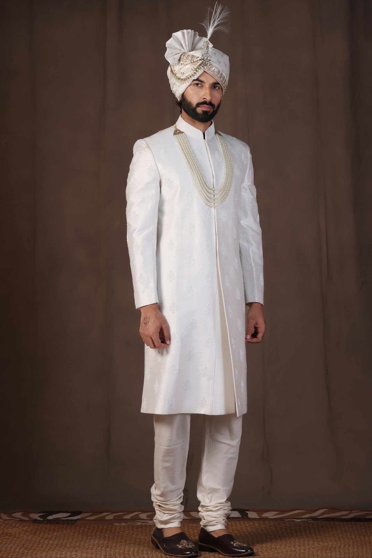 Sterling White Silk Sherwani