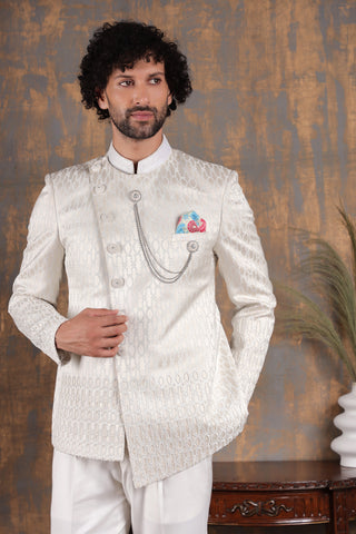 Pearl White Bandhgala Suit