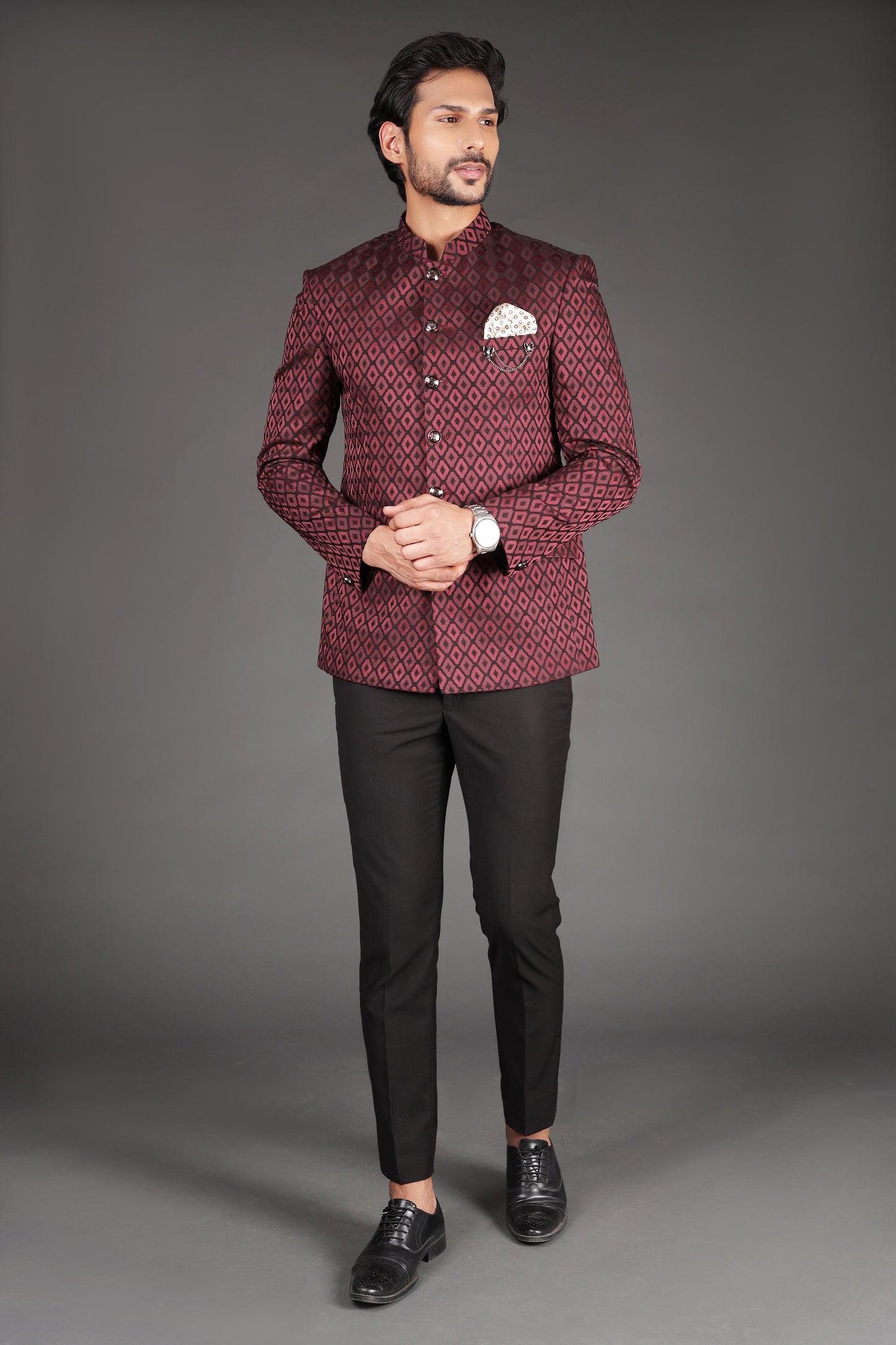Harlequin Maroon Bandhgala Suit