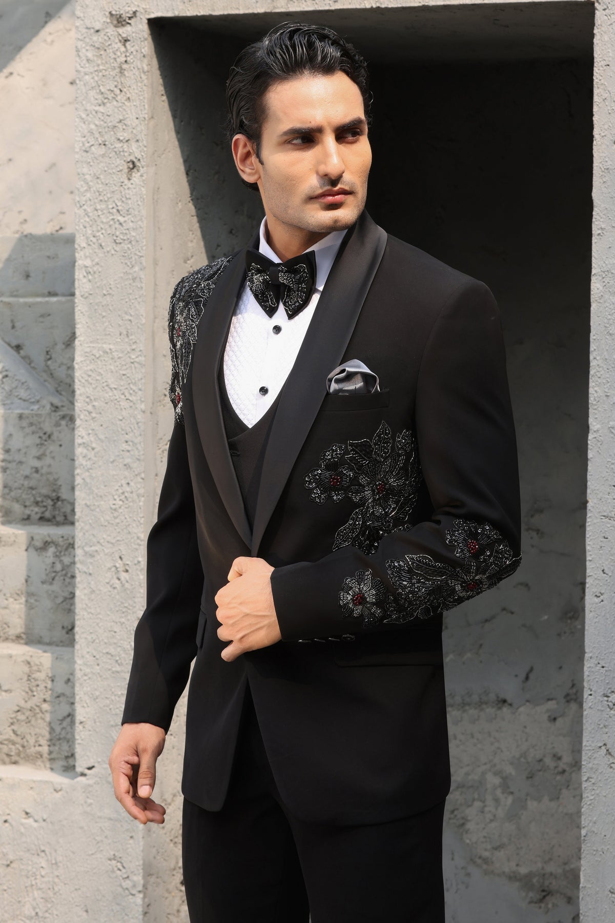 Obsidian Black Floral Tuxedo