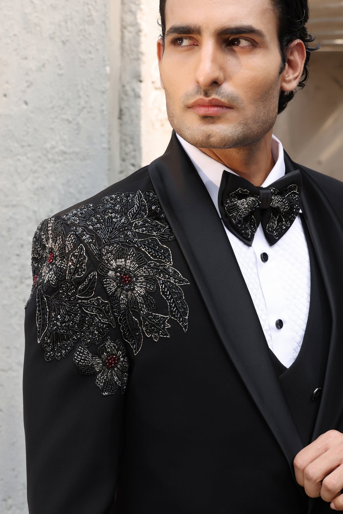 Obsidian Black Floral Tuxedo