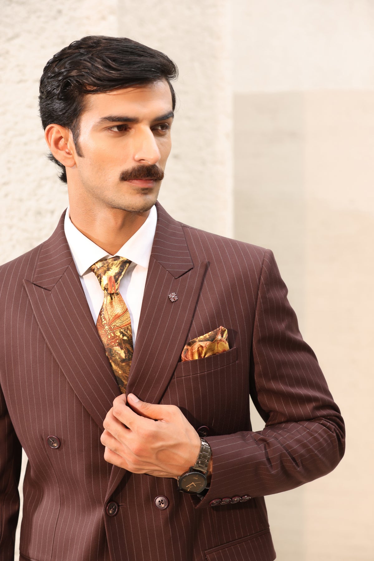 Mahogany Pinstripe Double-Breasted Suit