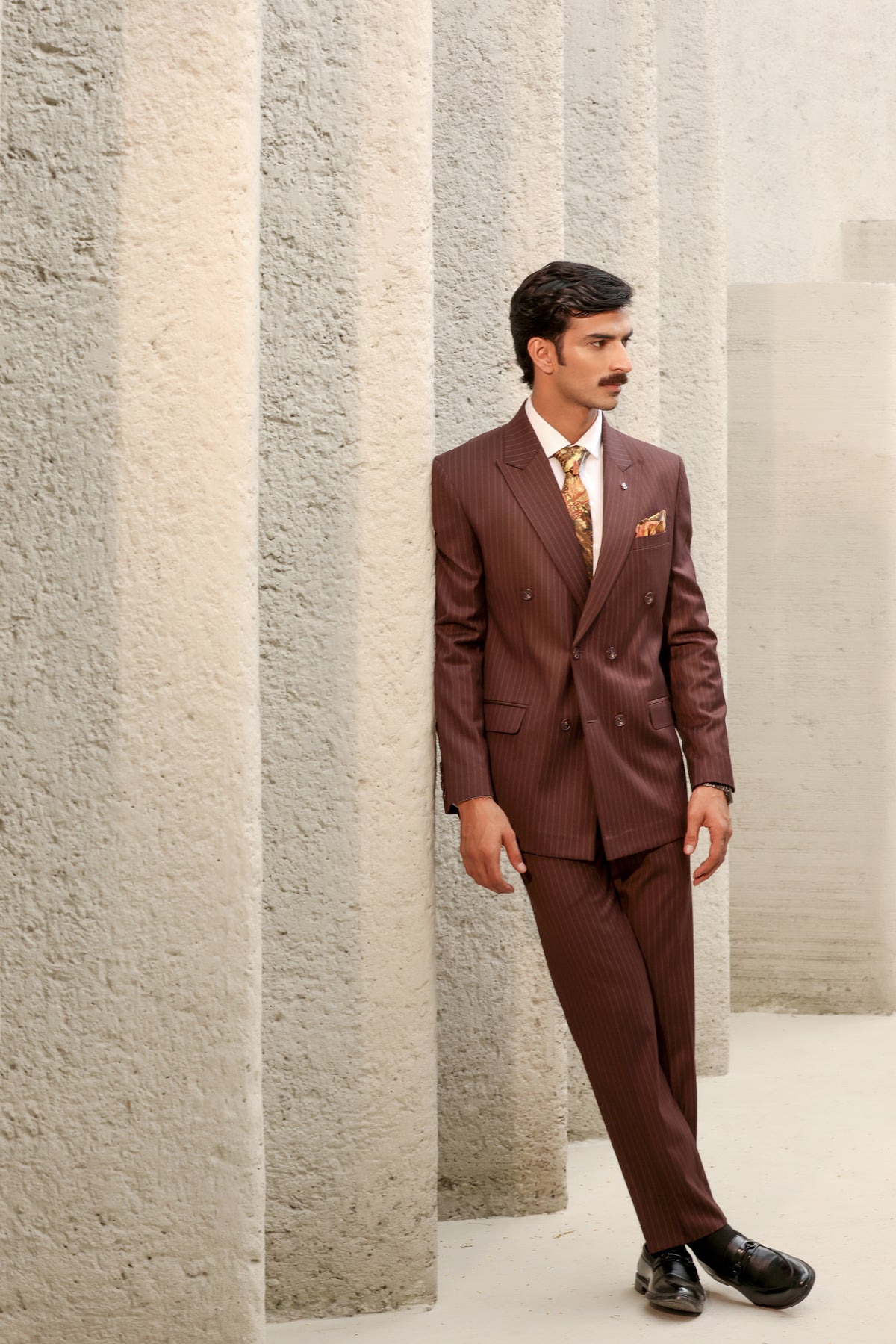 Mahogany Pinstripe Double-Breasted Suit