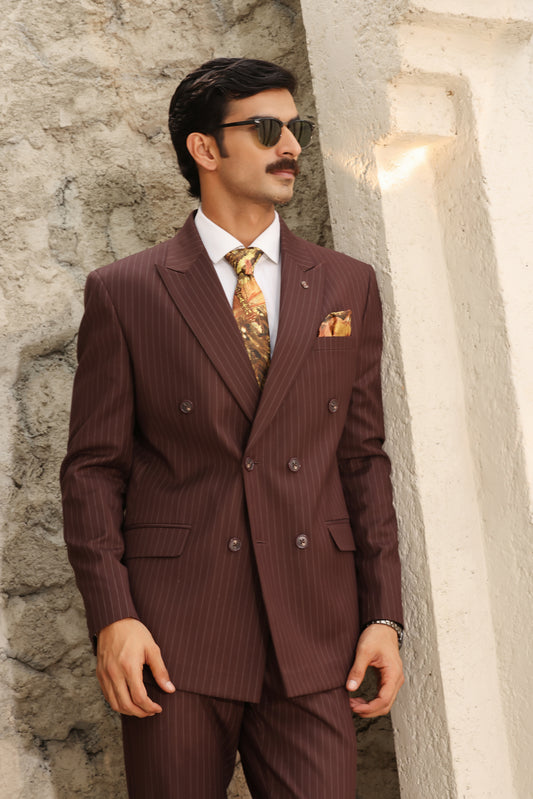 Mahogany Pinstripe Double-Breasted Suit
