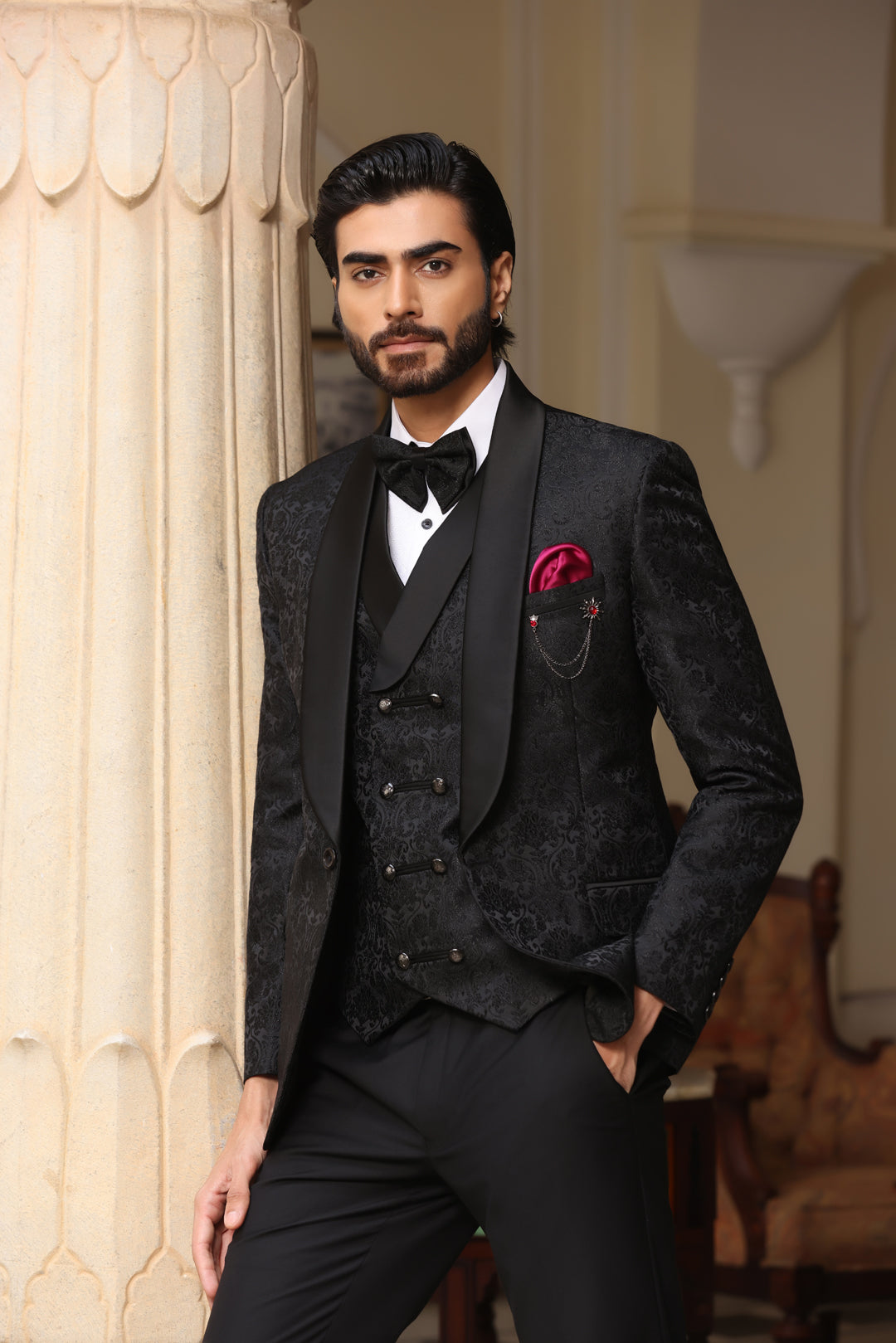 Black Floral Tuxedo Suit