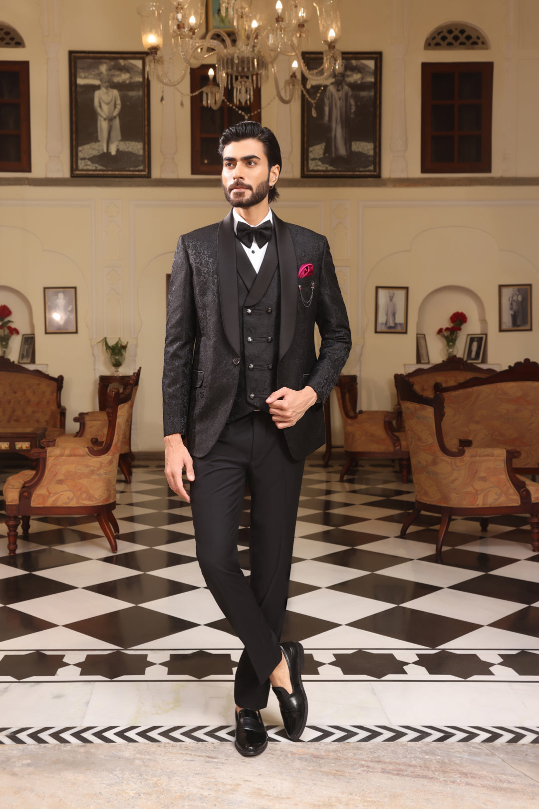 Black Floral Tuxedo Suit