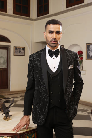 Jet Black Embroidered Tuxedo