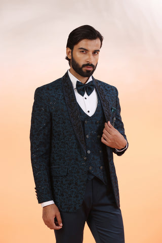 Teal Intricate Tuxedo Suit