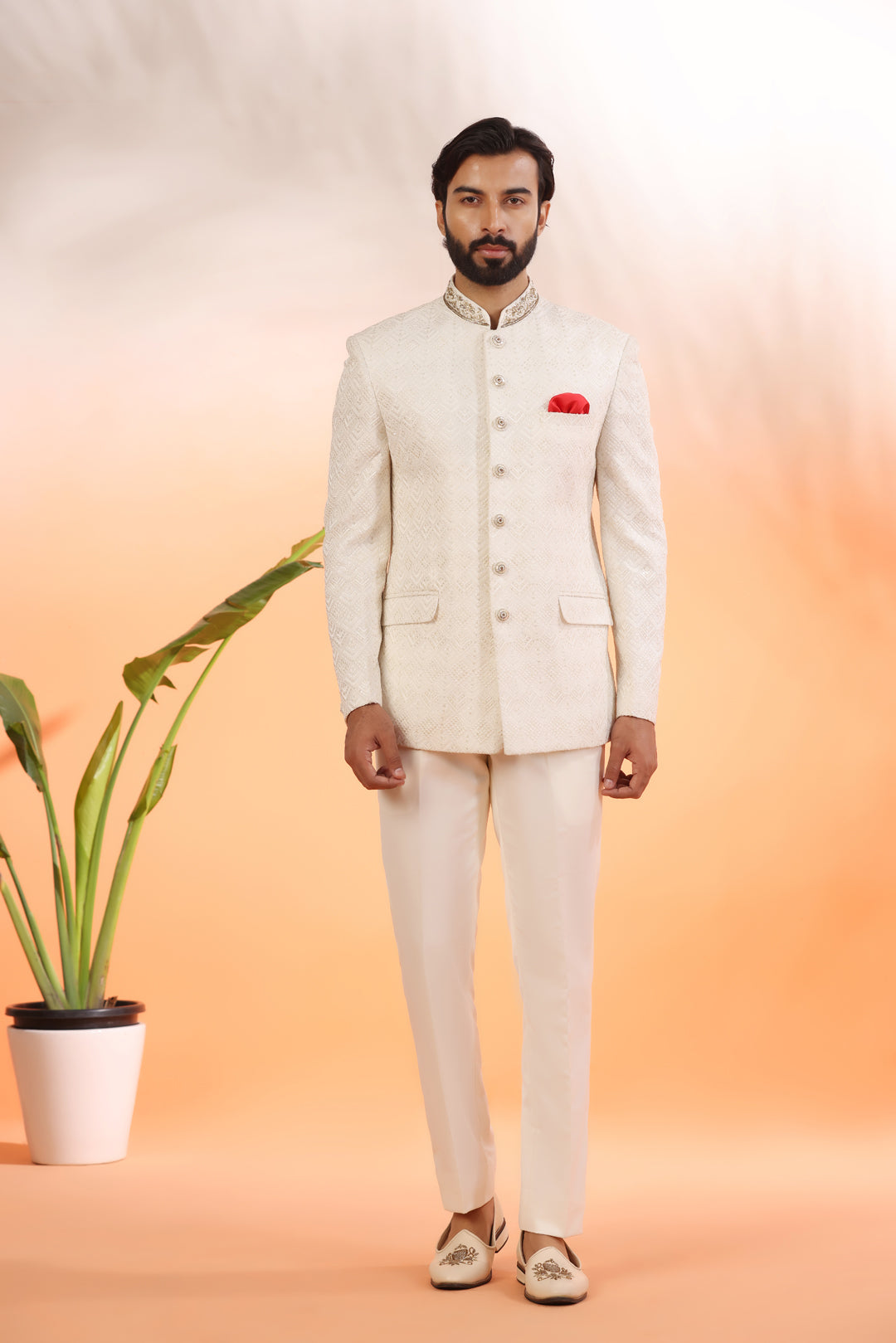 jodhpuri dress for men Blue Color Suit Groom,jodhpuri,mens Suits,mens Wedding Dress, mens Wedding Suit,groom When the invite says refined this peach viscose jodhpuri suit for men brings subtle hand embroidery to the collar and placket so the detail sits close to the face a row of metallic buttons and a muted pocket square finish the jacket cleanly keeping the look light for daytime and polished after dark you feel put together without trying which is exactly the point awarded as the most trusted brand were delivering styles you love just as promised Hangrr Golden Khaki Wool Jodhpuri