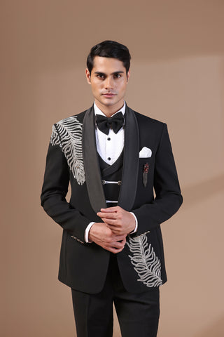 Feather Black Tuxedo Suit