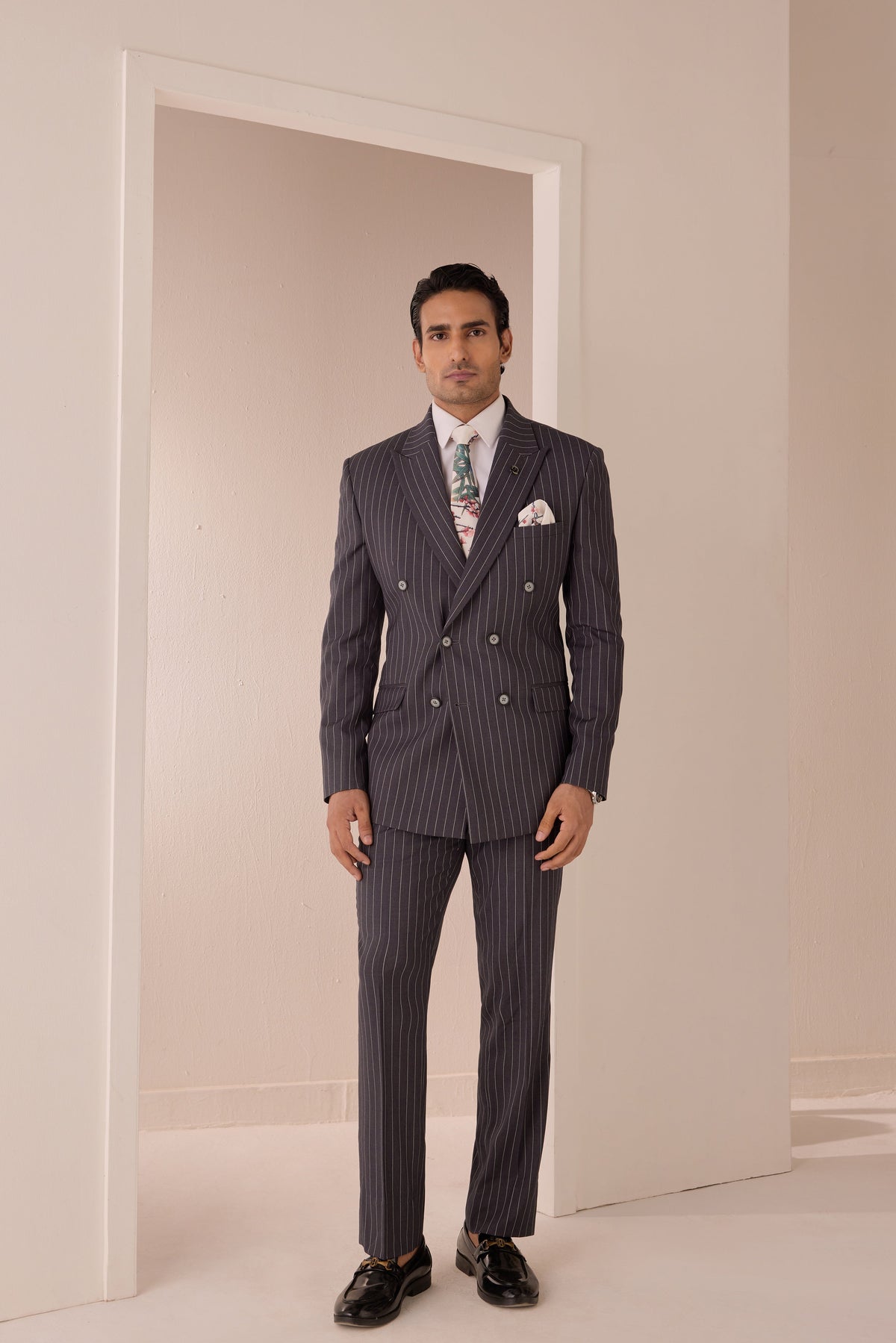 Charcoal Pinstripe Double-Breasted Suit