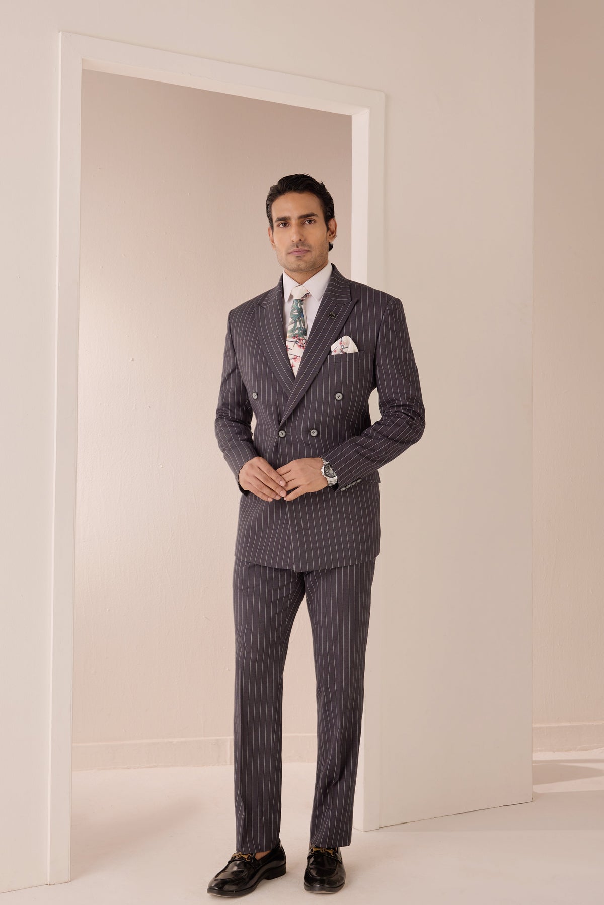 Charcoal Pinstripe Double-Breasted Suit
