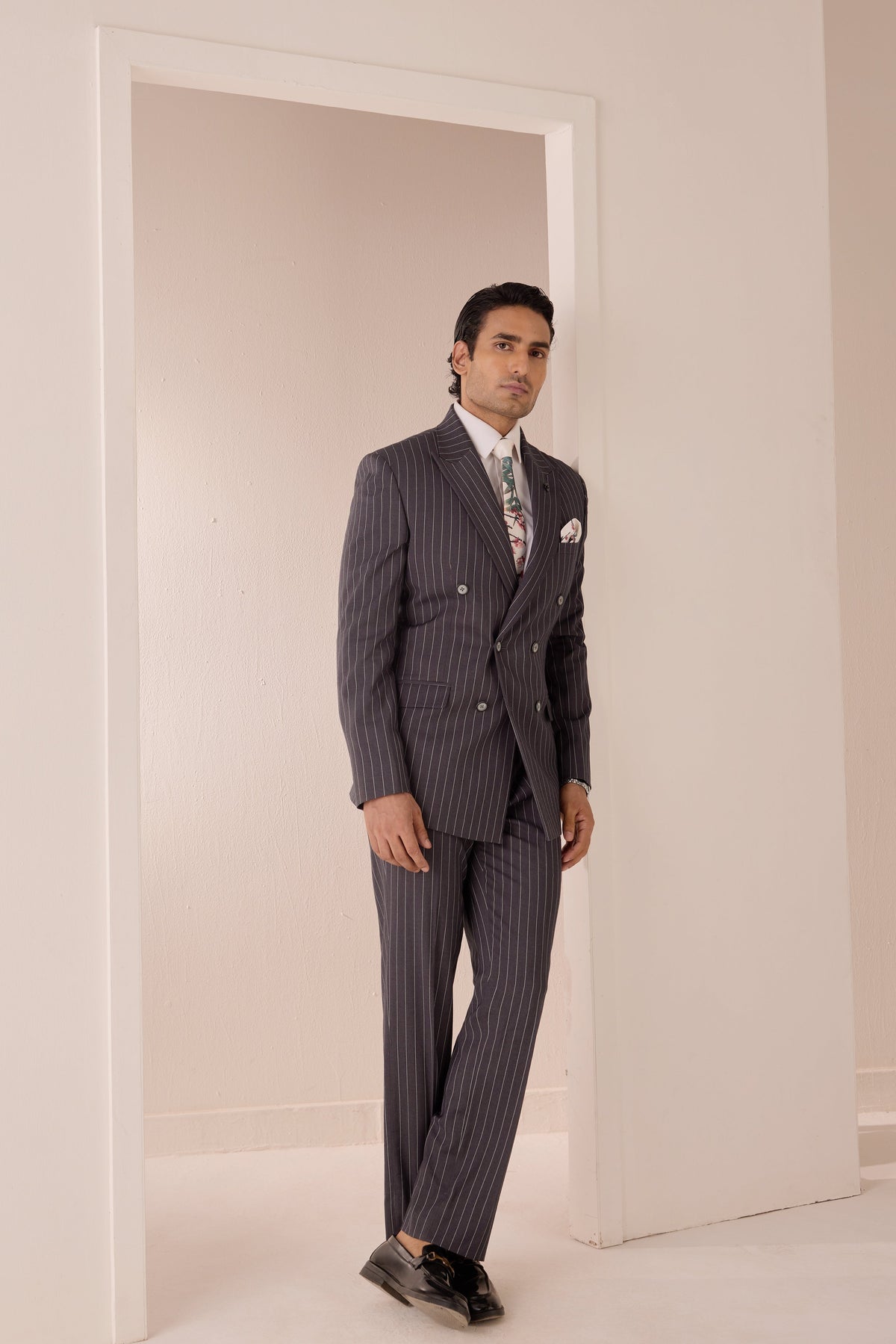 Charcoal Pinstripe Double-Breasted Suit