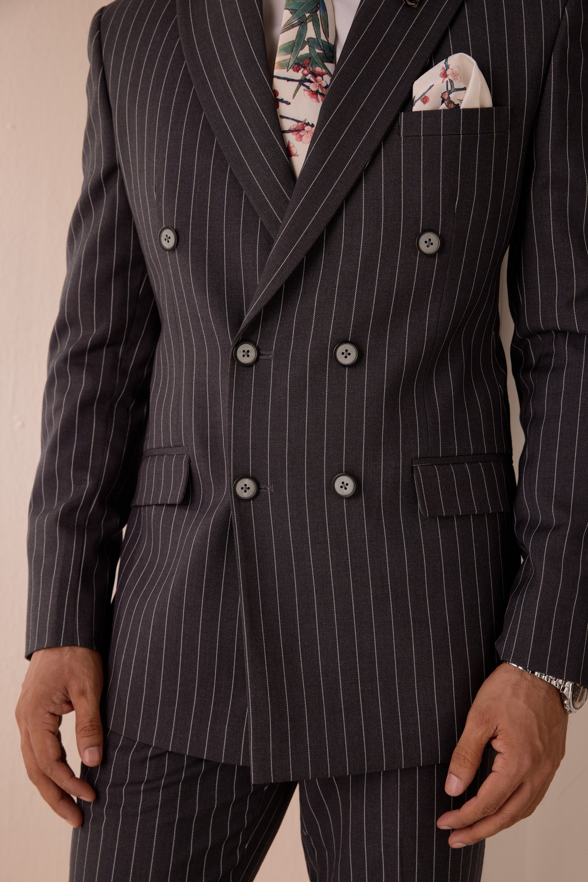 Charcoal Pinstripe Double-Breasted Suit