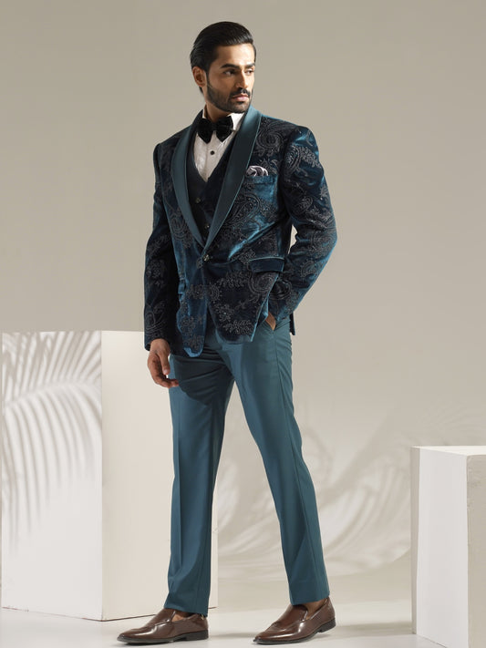 Teal Tuxedo Suit by Zoop Men