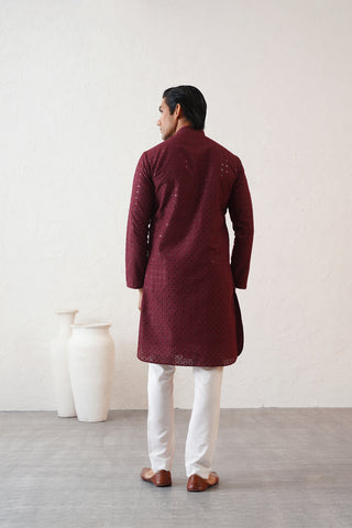 Maroon Shimmer Kurta Set